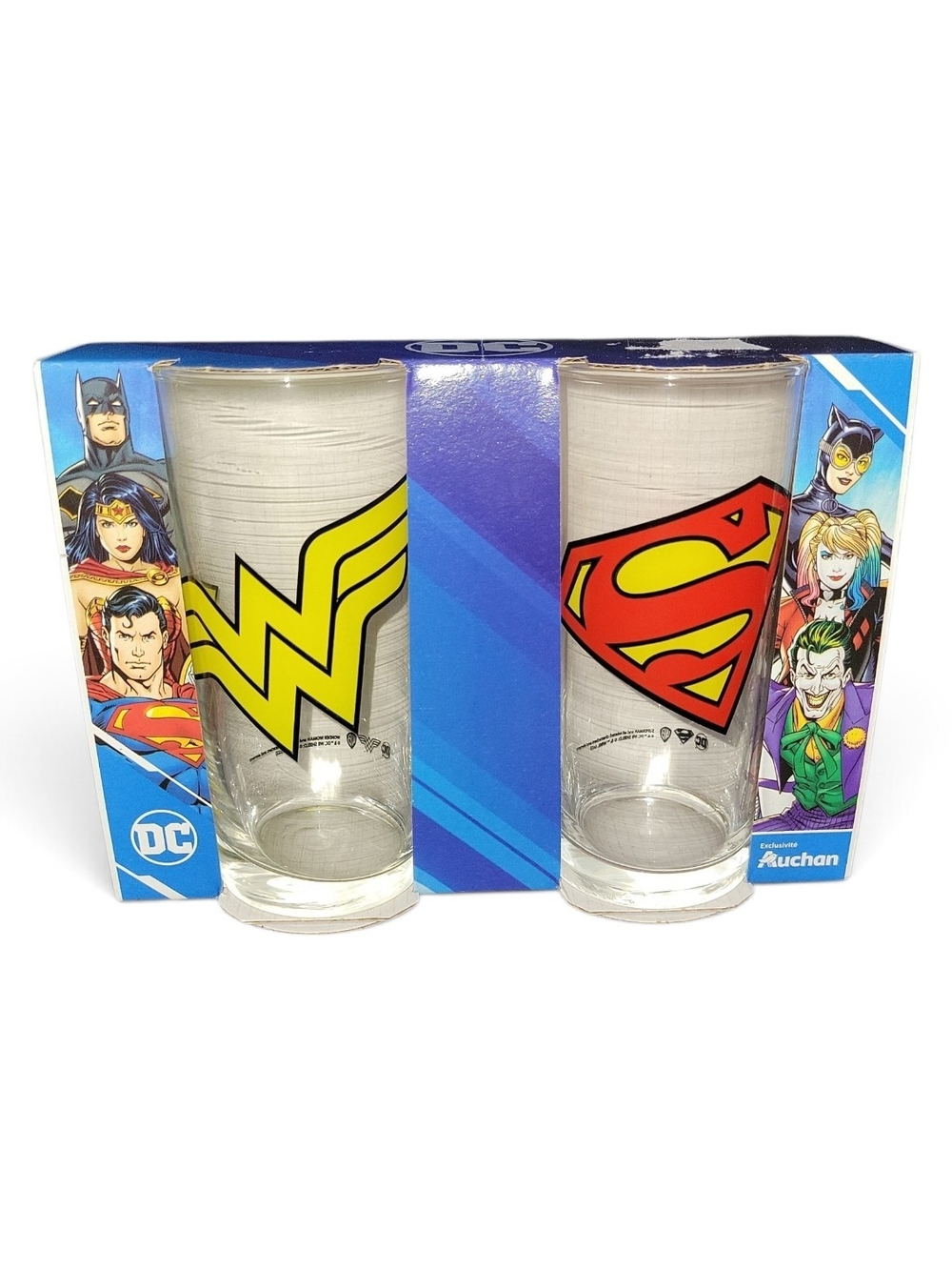 DC Glass Tumbler Set with Yellow Wonder Woman & Red Superman Logos